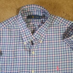 Ralph Lauren Shirt Mens XL White Red Blue Plaid Button Down Long Sleeve Casual